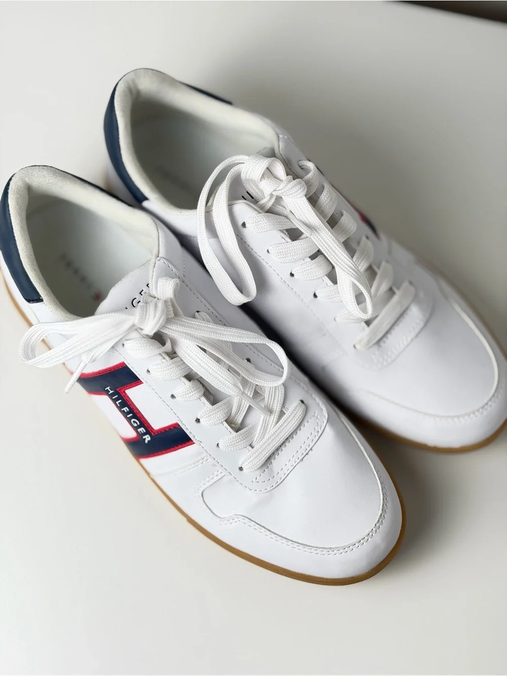 Tommy Hilfiger White Sneakers with Navy & Red Stripes